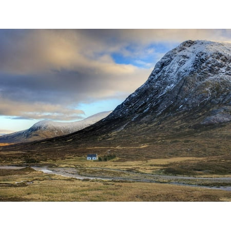 Winter View of Rannoch Moor Showing Lone Whitewashed Cottage on the Bank of a River, Scotland Print Wall Art By Lee