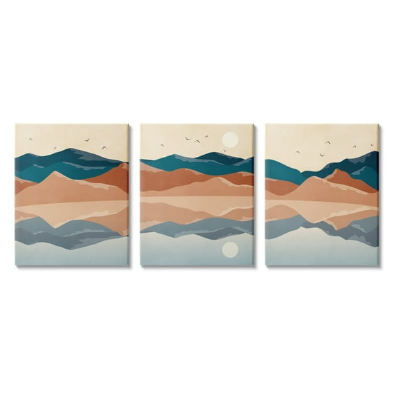 Stupell Industries Modern Landscape Reflection Flying Birds Over Lake Graphic Art Gallery Wrapped Canvas Print Wall Art, Set of 3, Design by JJ Design House LLC
