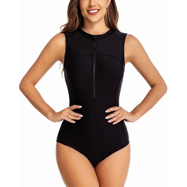 Traje de baño de una pieza para mujer con protección solar UV UPF 50+, estampado, con cremallera, para surf