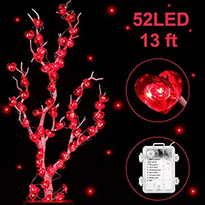 52 Leds 13 Ft Fairy String Lights Red Heart Shaped Twinkle Fairy