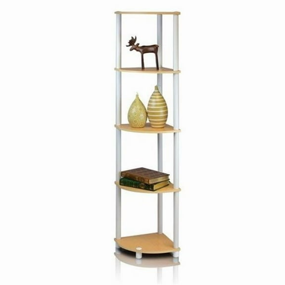 Turn-N-Tube 5 Tier Corner Display Rack Multipurpose Shelving Unit, Beech & White - 57.7 x 11.6 x 11.6 in.