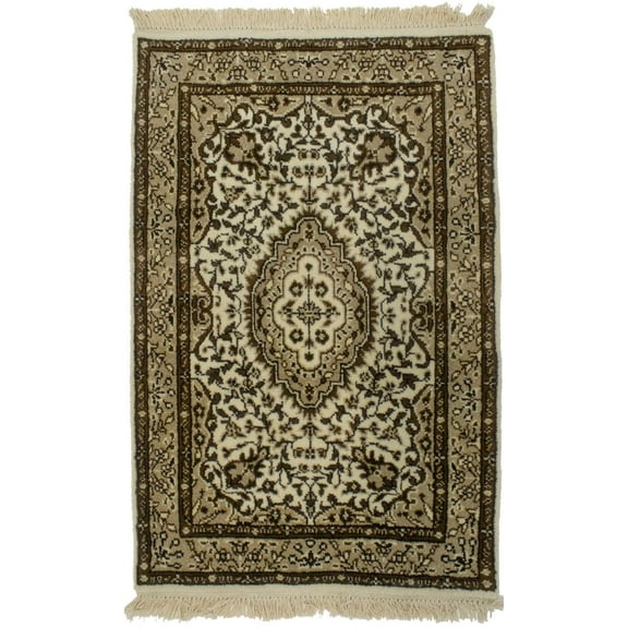 Cream Floral Kirman 2X3 Oriental Rug