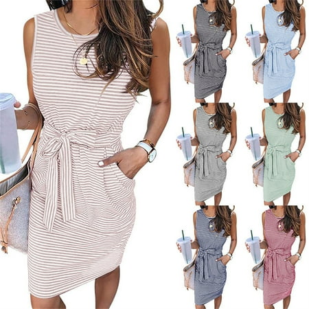 ELES Women's Summer Striped T Shirt Dress - Casual, Comfortable & Chic