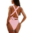 thumbnail image 2 of NEREID Sexy Tie Criss Cross Plunge One Piece Thong Swimsuit High Cut Brazilian Bathing Suit, 2 of 7