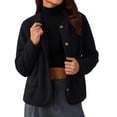 thumbnail image 6 of Sheghy Womens Denim Jacket Inspired Crew Neck Single Button Jacket - Solid Long Sleeve Winter Black S, 6 of 6