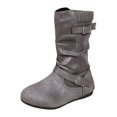 thumbnail image 5 of Rokment Womens Retro Slouch Mid Calf Flat Boots Comfortable Casual Buckles Suede Knit Patchwork Round Toe No Heels Dress Booties Fall Winter, 5 of 7