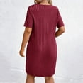 thumbnail image 4 of IUYRTFE Women Solid Color Short Sleeve V Neck Ribbed Dress Casual Loose Fit Summer Mini Dress, 4 of 6