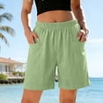 thumbnail image 2 of Women's Cotton Spandex Casual Straight Leg Shorts, Mid Elastic Waist Drawstring with Pockets, Lightweight Soft Summer Shorts for Women, Walking Outdoor Activewear | UKHCCC,Mint Green L, 2 of 8