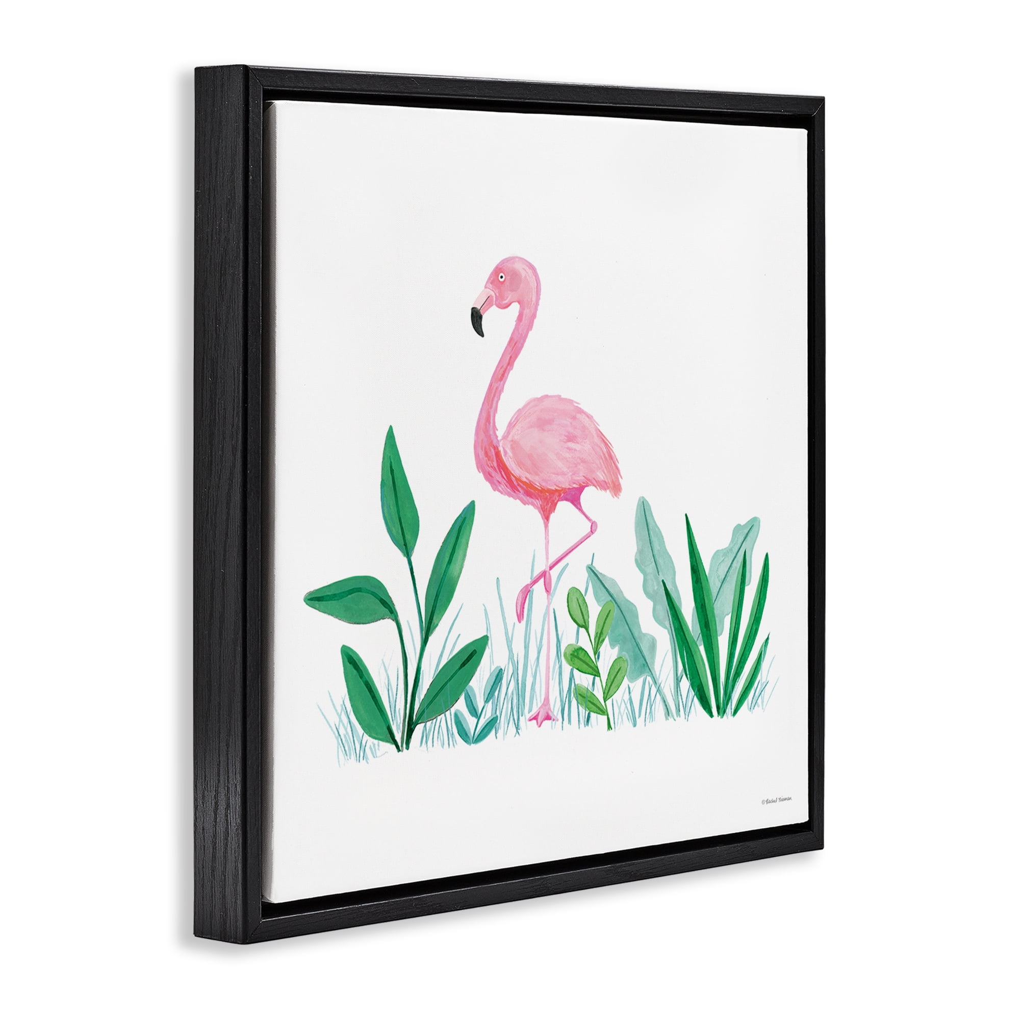 Stupell Industries Summer Flamingo & Fronds Animals Painting Black Floater Framed Canvas Art Print Wall Art, 25 x 25