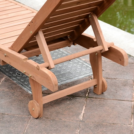 Outsunny Adjustable Wooden Chaise Lounge Outdoor Patio Recliner Garden