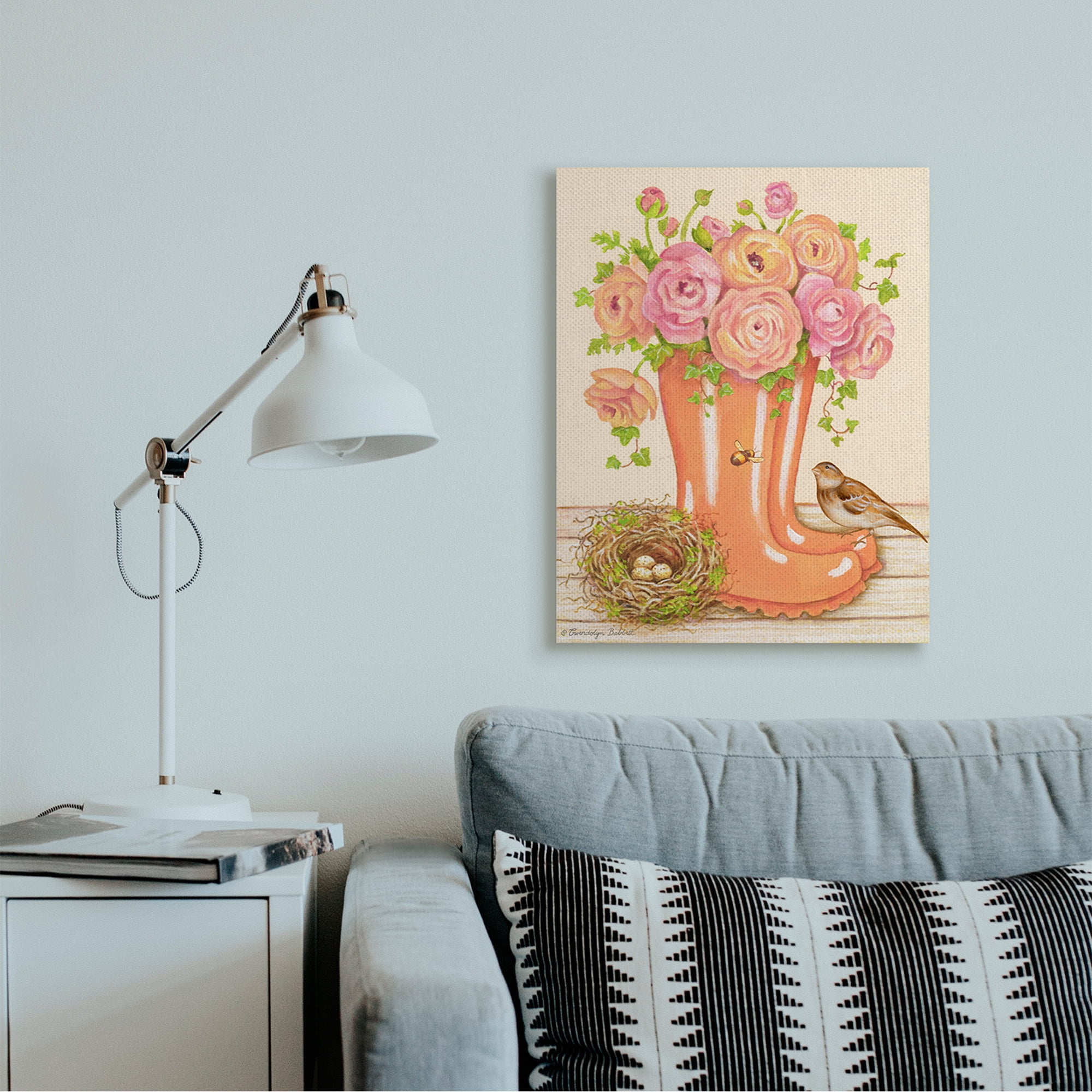 Stupell Industries Charming Orange Rainboots Pink Rose Bouquet Canvas Wall Art by Gwendolyn Babbitt
