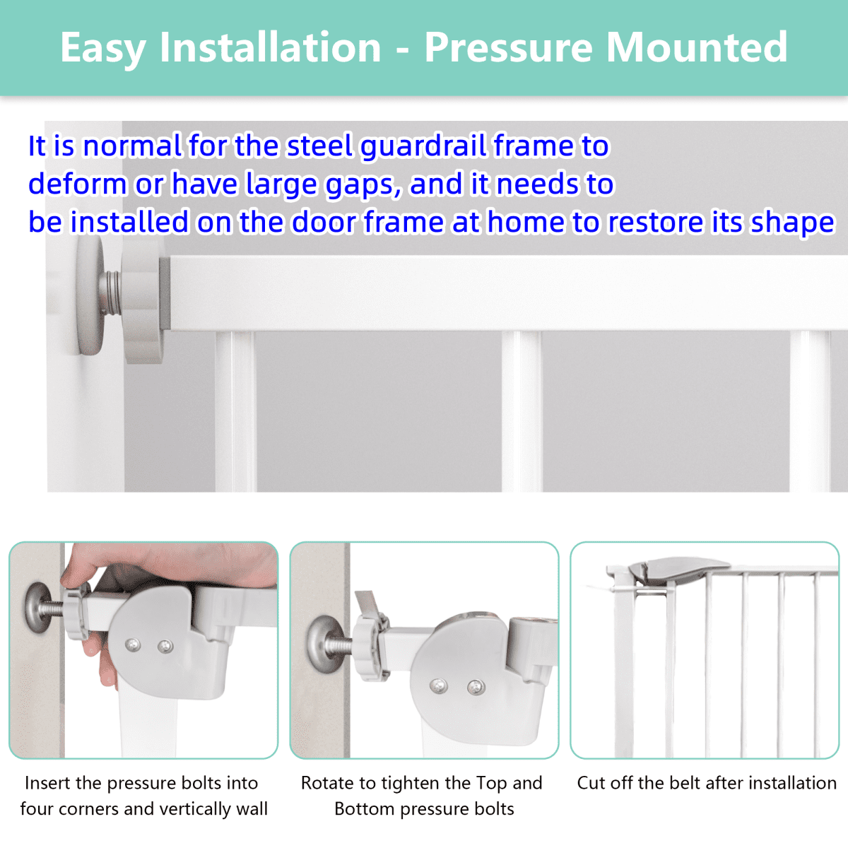 LuckyNote Adjustable Dog Gate for Stairs & Doorways, 29.5-44.1" Wide Pressure Mounted Pet Gate, No Drilling Easy Walk Through Safety Gate – White