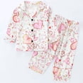 thumbnail image 2 of MEZZALL Girls Pajamas Sets Kids Soft Satin Cartoon Print Sleep Set Long Sleeve Lapel Button Tops Matching Full Length Pants Summer Loungewear Classic Sleepwear, 2 of 7