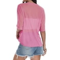 thumbnail image 5 of Aiyino Women's See Through Mesh Sheer Blouse Sexy T Shirt Blouse Summer Short Sleeve Round Neck Loose Tops Tee,L Dark Pink, 5 of 9