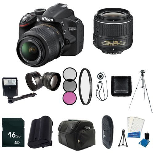 Nikon D3200 24.2 MP CMOS SLR with 18-55mm f/3.5-5.6 AF-S DX Lens (Black) - International Version (No Warranty) + Replacement Li-on Battery + SDHC Memory Card + - Walmart.com