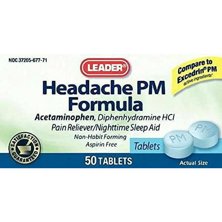 Leader Headache PM Formula Tablets, 50ct (5 Pack) (Best Sleeping Tablets For Insomnia)