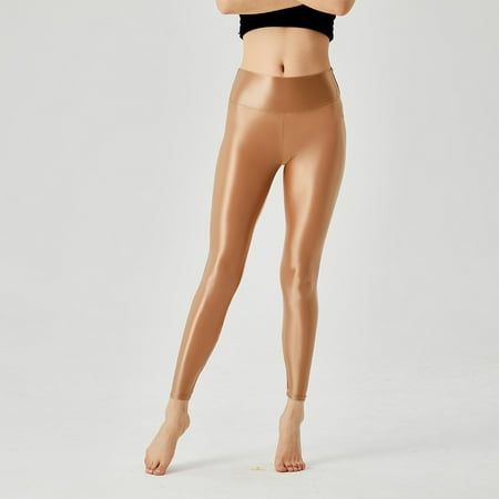 

ALSLIAO Women Glossy Pantyhose Stockings Stretchy Tights Lingerie Hip Lift Leggings Brown L