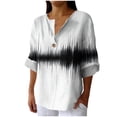 thumbnail image 2 of Linen Shirts for Women Long Sleeve Trendy V Neck T Shirts Plus Size Loose Tunic Fall Fashion Tops Summer Dressy Casual Woek Blouses Oversized Pull Over Gradient Graphic Tee Shirts Camisas Para Mujer, 2 of 5