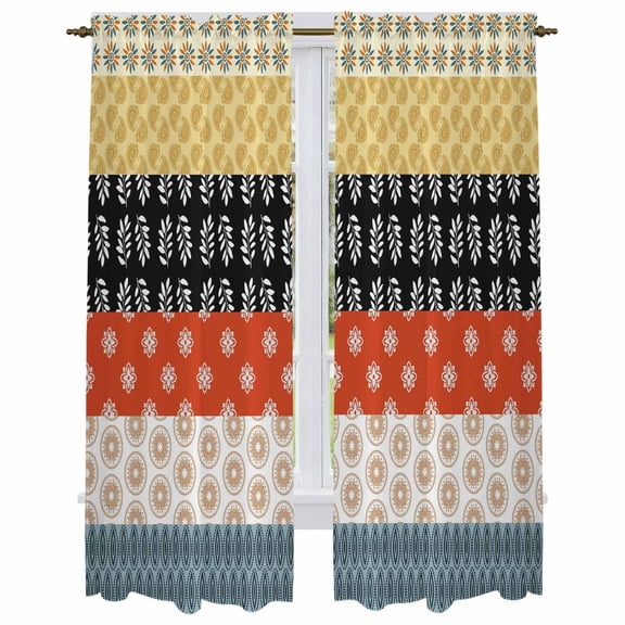 Modern Bohemian Kitchen Curtain for Berdoom Living Room Cafe 72 Inch Length, Colorful Minimalist Abstract Paisley Boho Tiers Curtains Light Filtering Drapes Window Treatment 2 Panels 52"Wx72"L