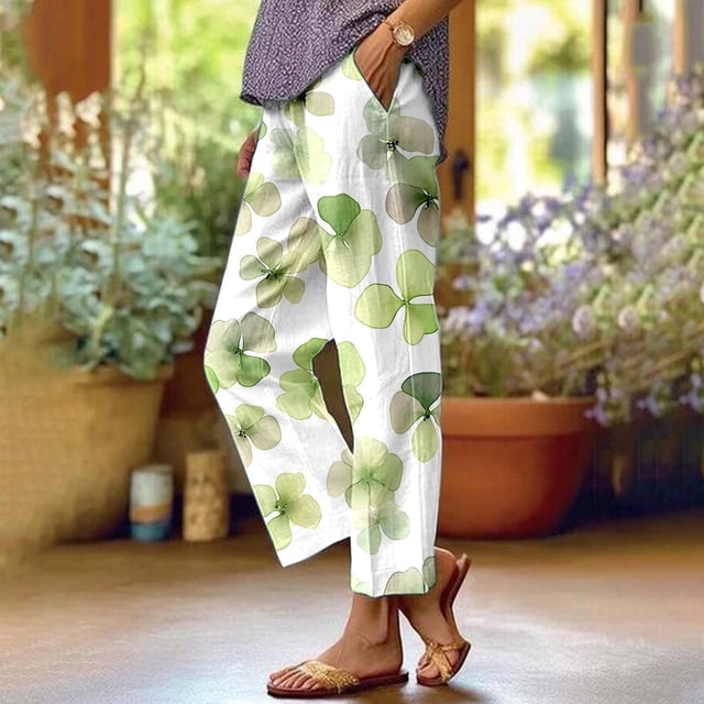 Pantalons Décontractés d'Été Imprimés pour Femmes Pantalons de Randonnée Pantalons Décontractés Taille Moyenne Pantalons Habillés Flatteurs pour Femmes Pantalons Courts Grande Taille pour Femmes