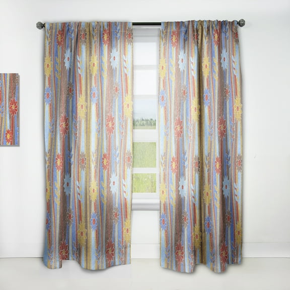 Designart 'Retro Pattern Over Floral IV' Mid-Century Modern Curtain Panel