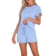 thumbnail image 1 of Conjunto de lounge para mujeres INSPIRE CHIC, pijama de manga corta y pantalones cortos sólidos con bolsillos, 3XL azul, 1 of 1