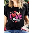 thumbnail image 1 of Camiseta informal de manga corta para mujer, con estampado de corazón y cuello redondo, ideal para San Valentín. Para adultos, hombres, mujeres, adolescentes y jóvenes., 1 of 6