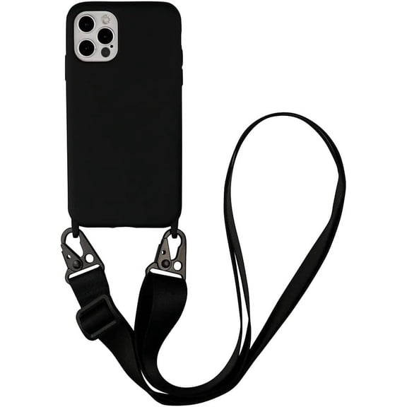 Compatible with iPhone 13 Pro Max Case Silicone Crossbody Adjustable Strap Neck Lanyard Shockproof Protective Cover for iPhone 13 Pro Max - Black