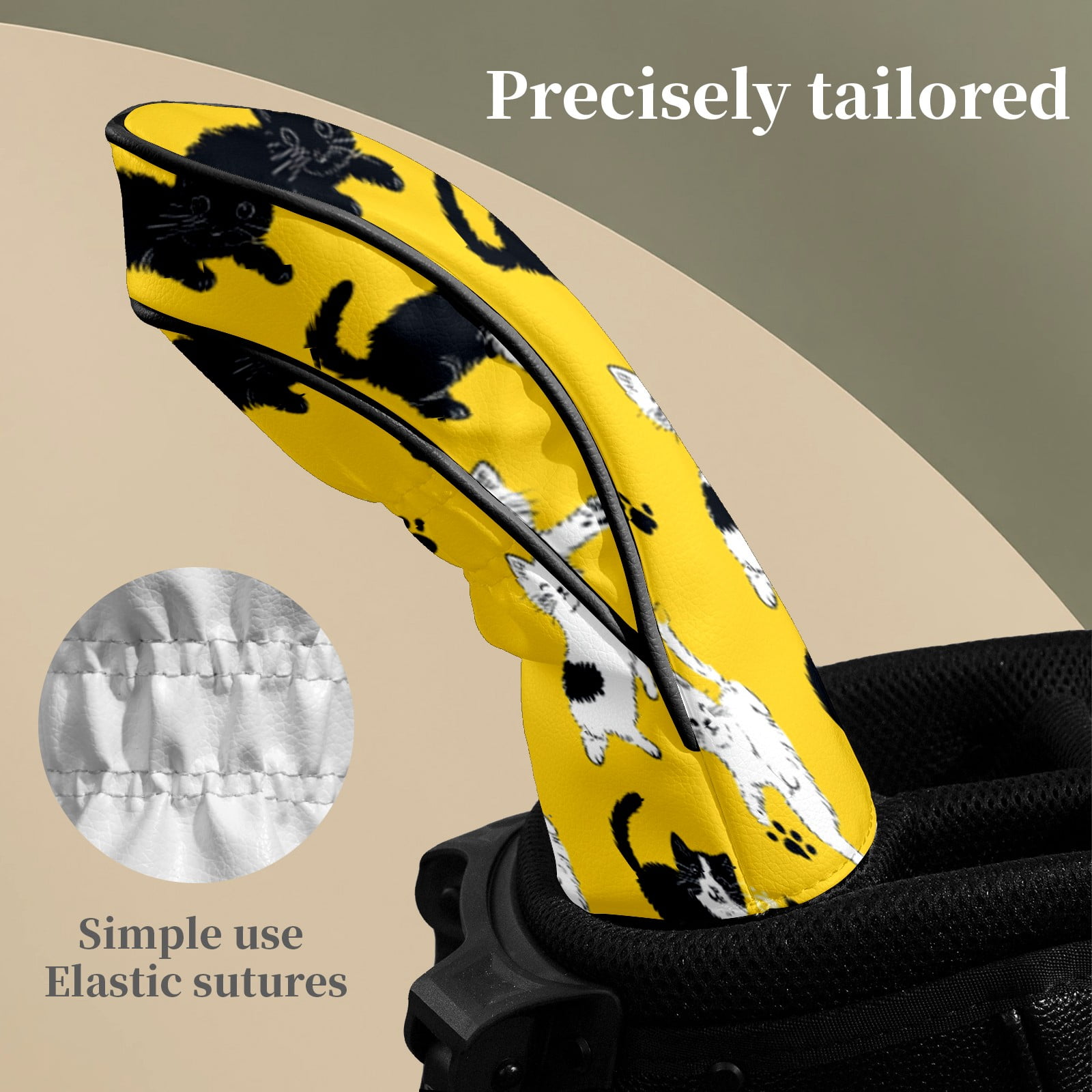 Golf Head Covers for Woods and Driver Waterproof Leather Golf Club Head Covers for Women Men Golf Driver Fairway Wood Headcover Black-White Cat & Paw Pattern
