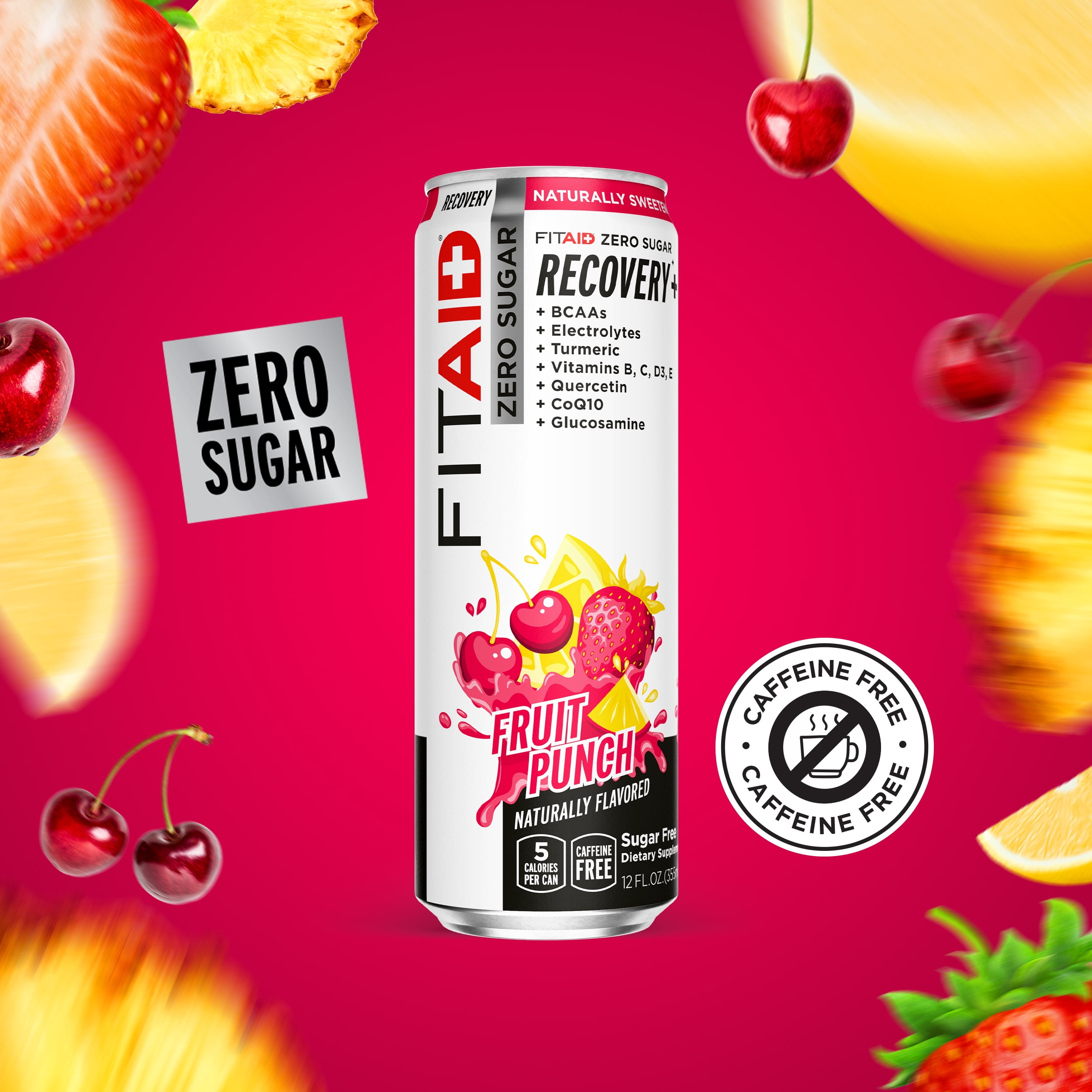 FITAID Zero Sugar Sports Recovery, Fruit Punch Flavor, 24 Ct, 12 oz Cans
