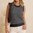 thumbnail image 2 of Women's Striped Knit Sweater Vest Crew Neck Sleeveless Side Split Loose Fit Casual Layering Spring Fall Office Daily Tops 2026, M, 2 of 7