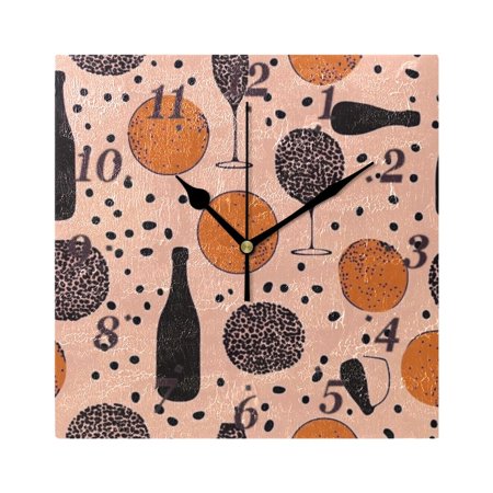 Wine Themed Pattern Wall Clock Square Clock Decoration Creative Clock Dual Use Black Pointer 7.78in