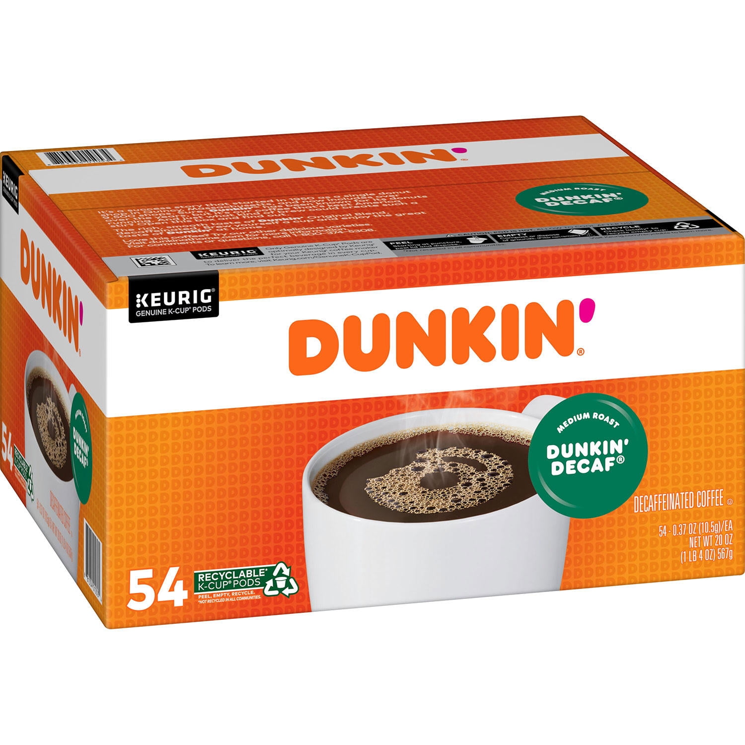 Dunkin' Donuts Decaf Coffee K-Cups, Medium Roast (54 ct.)