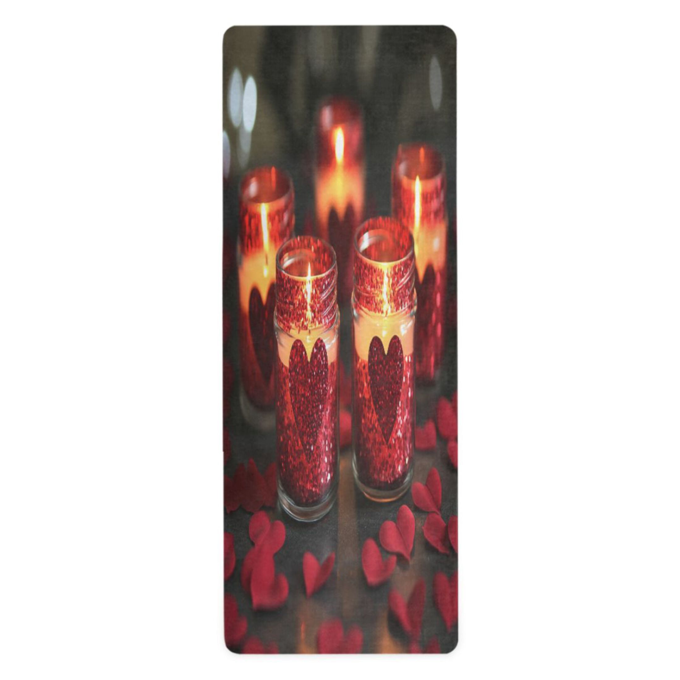 BZSMCE Yoga Mat Women Red Candles with Roses Hearts Fitness Mat