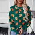 thumbnail image 6 of Women's Fall Leaf Print Sweater Batwing Sleeve Color block Crew neck Oversized Knit Pullover Top Green XL, 6 of 9