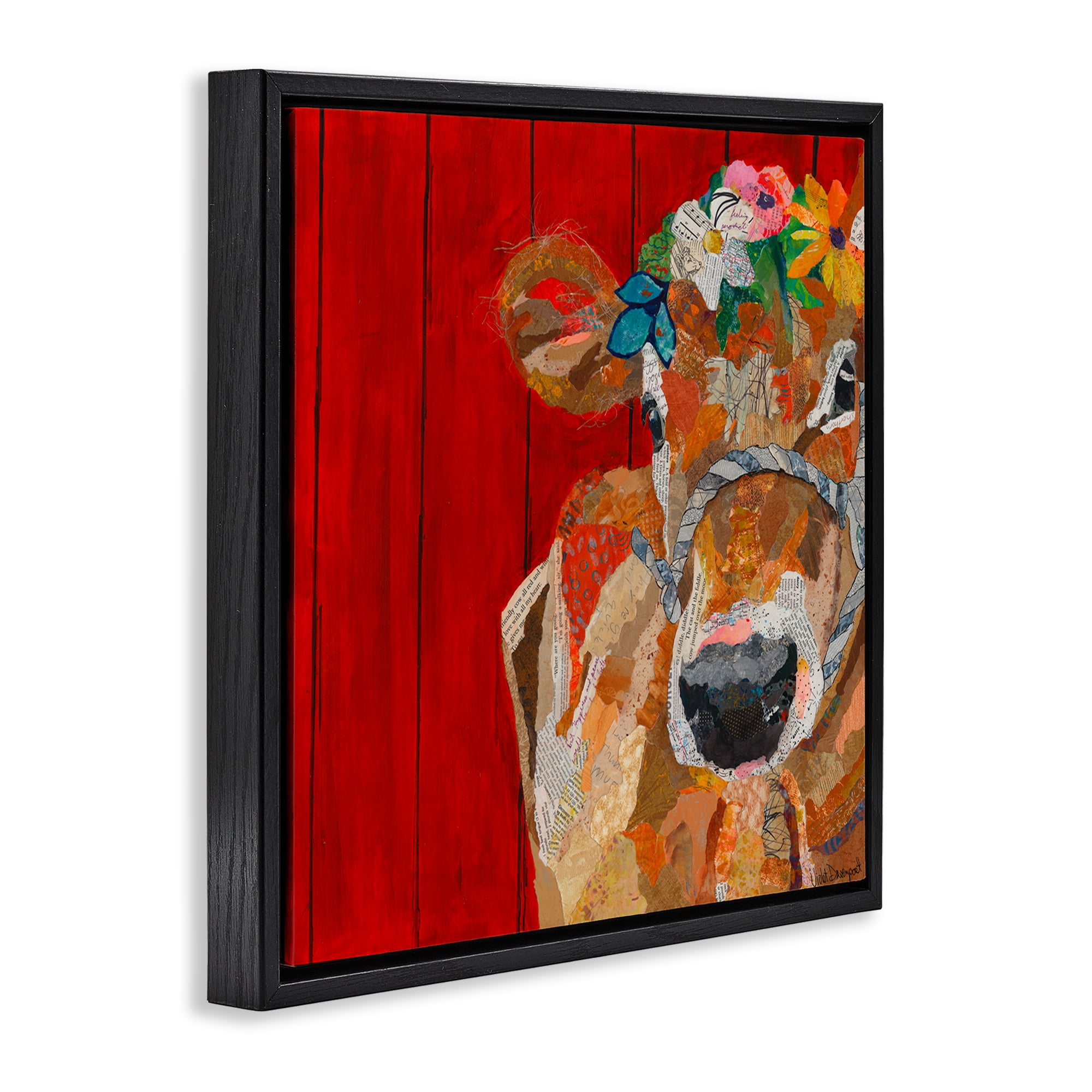 Stupell Industries Red Barn Cow Collage Animals Painting Black Floater Framed Canvas Art Print Wall Art, 25 x 25