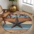 thumbnail image 2 of Round Rugs 5Ft, Texas Star Vintage Round Area Rug Washable Indoor Throw Carpet, Berry Navy Blue Brown Wooden Soft Non Slip Circle Rug for Cabinet Bathroom Home Decor Aesthetic, 2 of 8