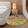 thumbnail image 2 of Sunflower Round Area Rug 7Ft Washable Circle Rugs for Dorm Laundry Room, Summer Eucalyptus Botanical Floral Brown Wooden Non-Slip Carpet Floor Mats Indoor Outdoor Carpet Runner Aesthetic Home Decor, 2 of 8