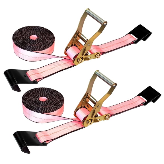 Mega Cargo Control USA 2 Pack Heavy Duty 2" x 30' Ratchet Tie Down Strap W/ Flat Hook WLL: 3333 lbs Pink