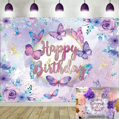 7x5FT Butterfly Birthday Backdrop Purple Butterfly Happy Birthday Photo Background Banner Decoration Baby Girl 1st 2nd 3rd Party Photography Supplies 7x5FT Butterfly Birthday Backdrop Purple Butterfly Happy Birthday Photo Background Banner Decoration Baby Girl 1st 2nd 3rd Party Photography Supplies