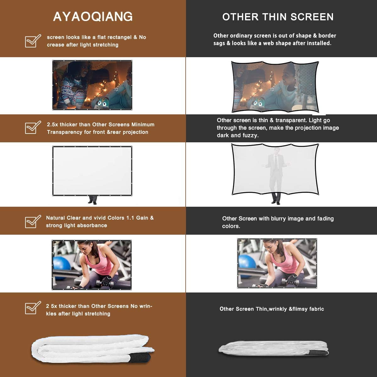 120 Inch Projection Screen 16:9 HD Portable Widescreen Foldable Anti-Crease Indoor Outdoor Indoor Projector Movies Screen for Home Theater Support Double Sided Projection