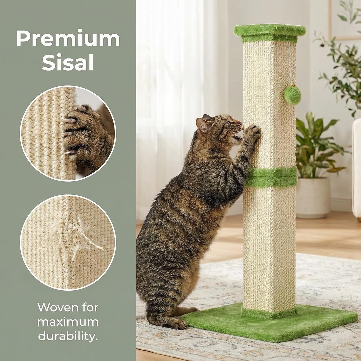 Tall  Scratching Post 32 Inch Heavy Duty Sisal with Hanging Ball for Indoor Cats