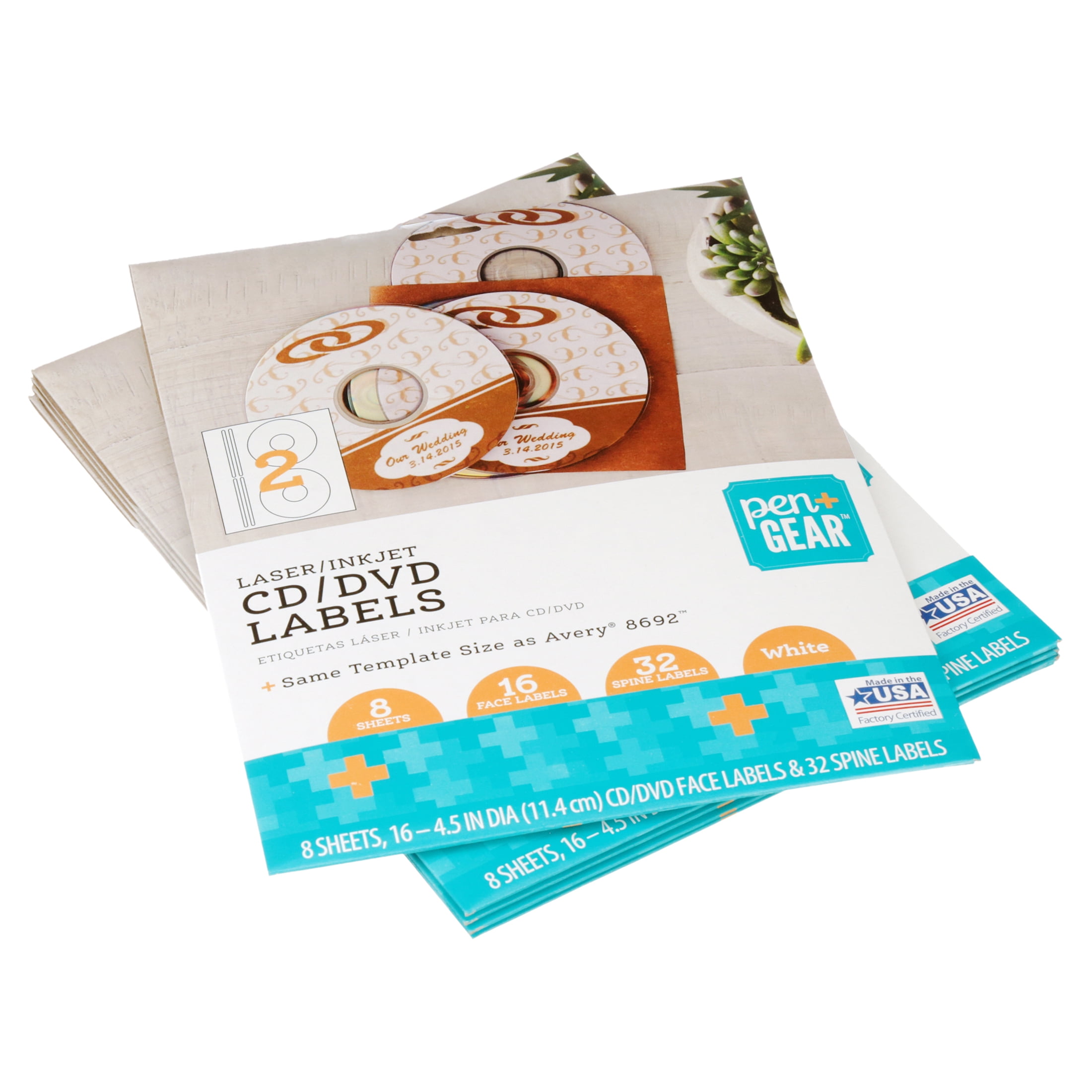 Pen+Gear Laser/Inkjet White CD/DVD Labels, Permanent Adhesive, 4-1/2" Diameter, 2 Labels per Sheet, 80 Labels