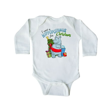 

Inktastic I want a Hippopotamus for Christmas Gift Baby Boy or Baby Girl Long Sleeve Bodysuit