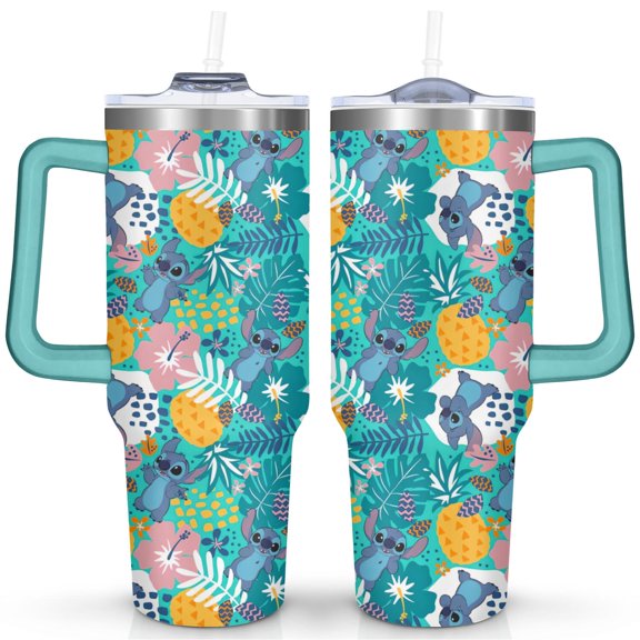 40oz Cartoon Movie Stainless Steel Tumbler with Lid and Straw,Spill Proof Cartoon Travel Cup for Cartoon Lovers Double Wall Vacuum Insulated Coffee Mug with Handle Greenish-blue