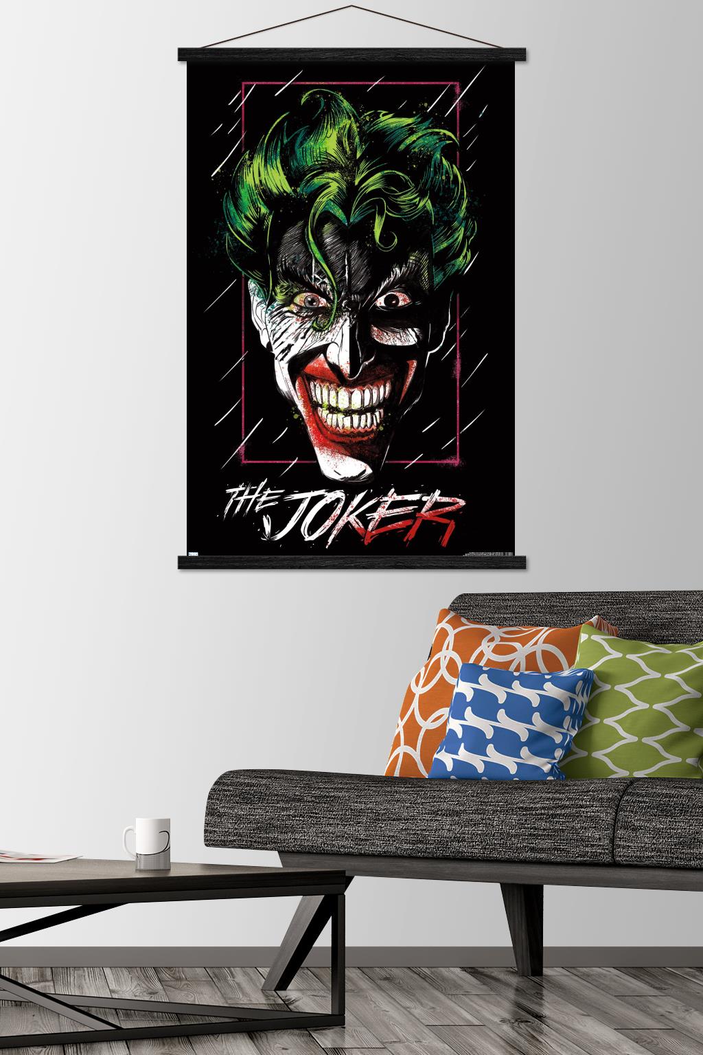 DC Comics - The Joker - Up Close Wall Poster with Wooden Magnetic Frame, 22.375" x 34"