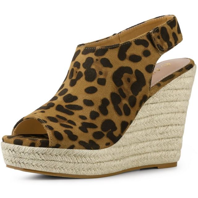BLISSFUL STEP Sandales Compensées à Plateforme Espadrille à Talons pour Femmes Léopard (Taille 8)