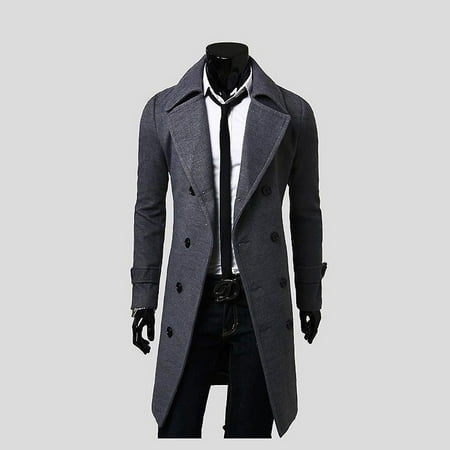 Men Trench Coat Double Breasted Overcoat Outwear | Walmart Canada