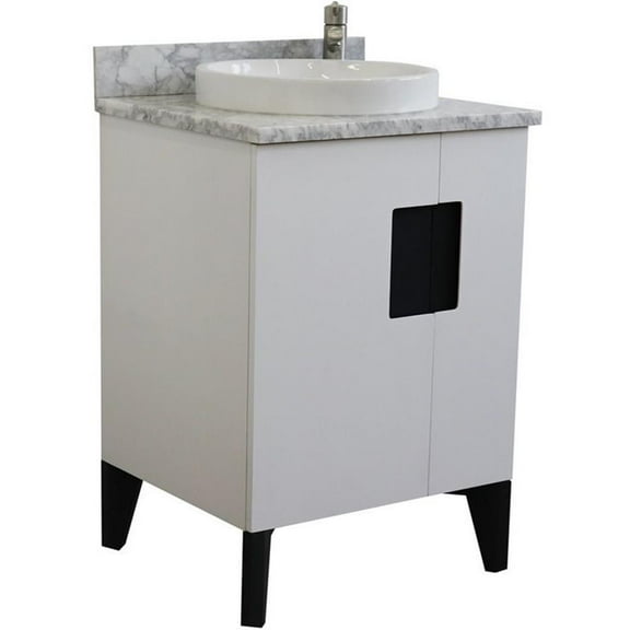 Kolb 25" Single Round Sink Vanity with White Marble Stone in White