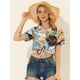 thumbnail image 2 of Allegra K Camiseta con cuello abotonado y estampado de hojas florales hawaianas para mujer Rosa XS, 2 of 5